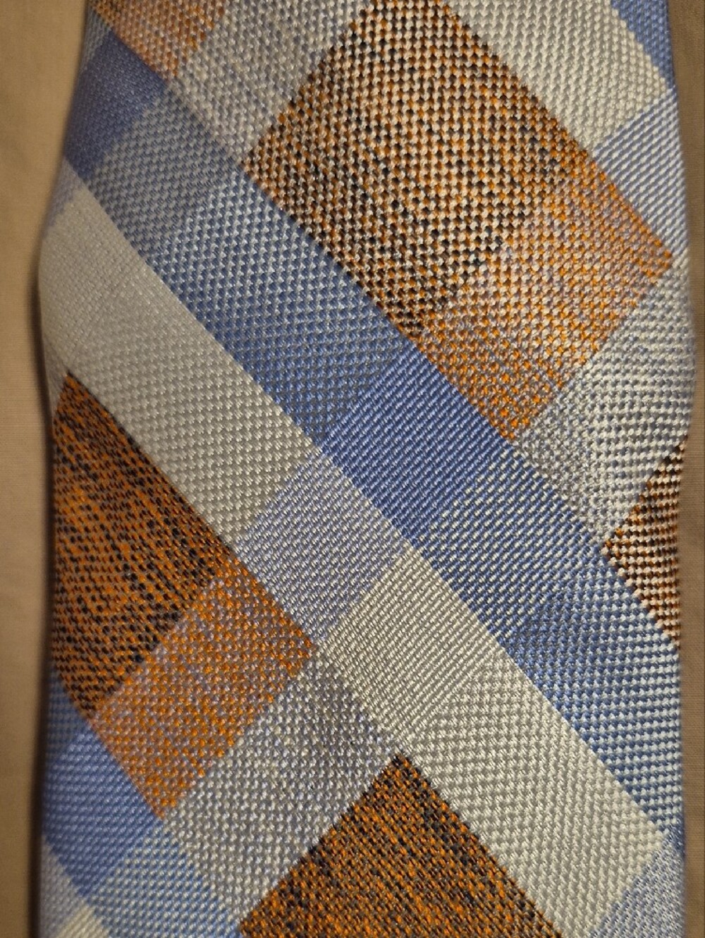 Nautica Blue, Peach & White Plaid Men's Tie - Picture 2 of 6